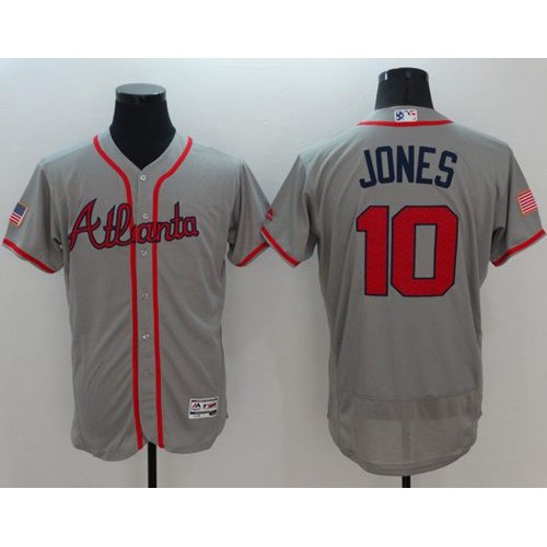Atlanta Braves #10 Chipper Jones Grey Fashion Stars & Stripes Flexbase Authentic Stitched Jersey Men's