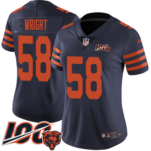 Bears #58 Darnell Wright Navy Blue Alternate Women's Stitched 100th Season Vapor Limited Jersey