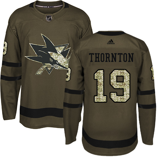 Adidas San Jose Sharks #19 Joe Thornton Green Salute to Service Stitched Jersey Men's