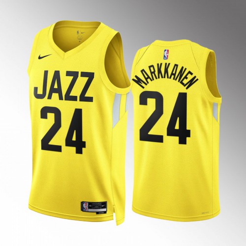Utah Utah Jazz #24 Lauri Markkanen Mens Yellow 2022-23 Icon Edition Jersey Mens