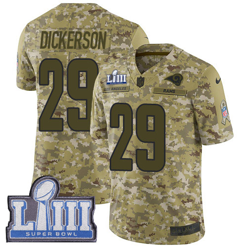 Rams #29 Eric Dickerson Camo Super Bowl LIII Bound Men's Stitched Limited 2018 Salute To Service Jersey