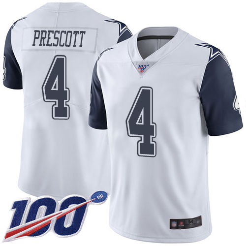 Cowboys #4 Dak Prescott White Men's Stitched Limited Rush 100th Season Jersey