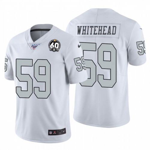 Las Vegas Raiders #59 Tahir Whitehead White 60th Anniversary Patch Men's Stitched 100 Limited Color Rush Jersey Men's