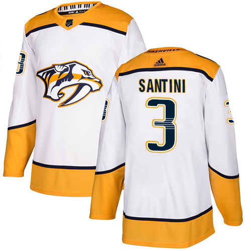Adidas Nashville Predators #3 Steven Santini White Road Authentic Stitched Jersey Men's