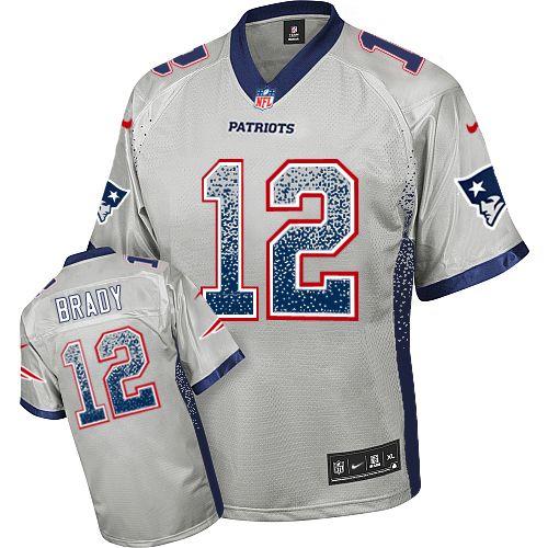 Patriots #12 Tom Brady Grey Men's Stitched Elite Drift Fashion Jersey