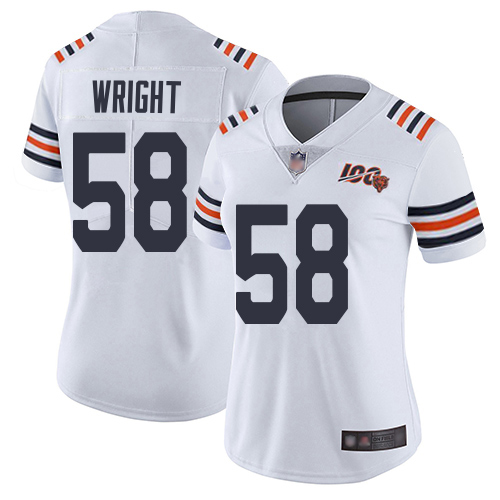 Bears #58 Darnell Wright White Women's Stitched 100th Season Vapor Limited Jersey