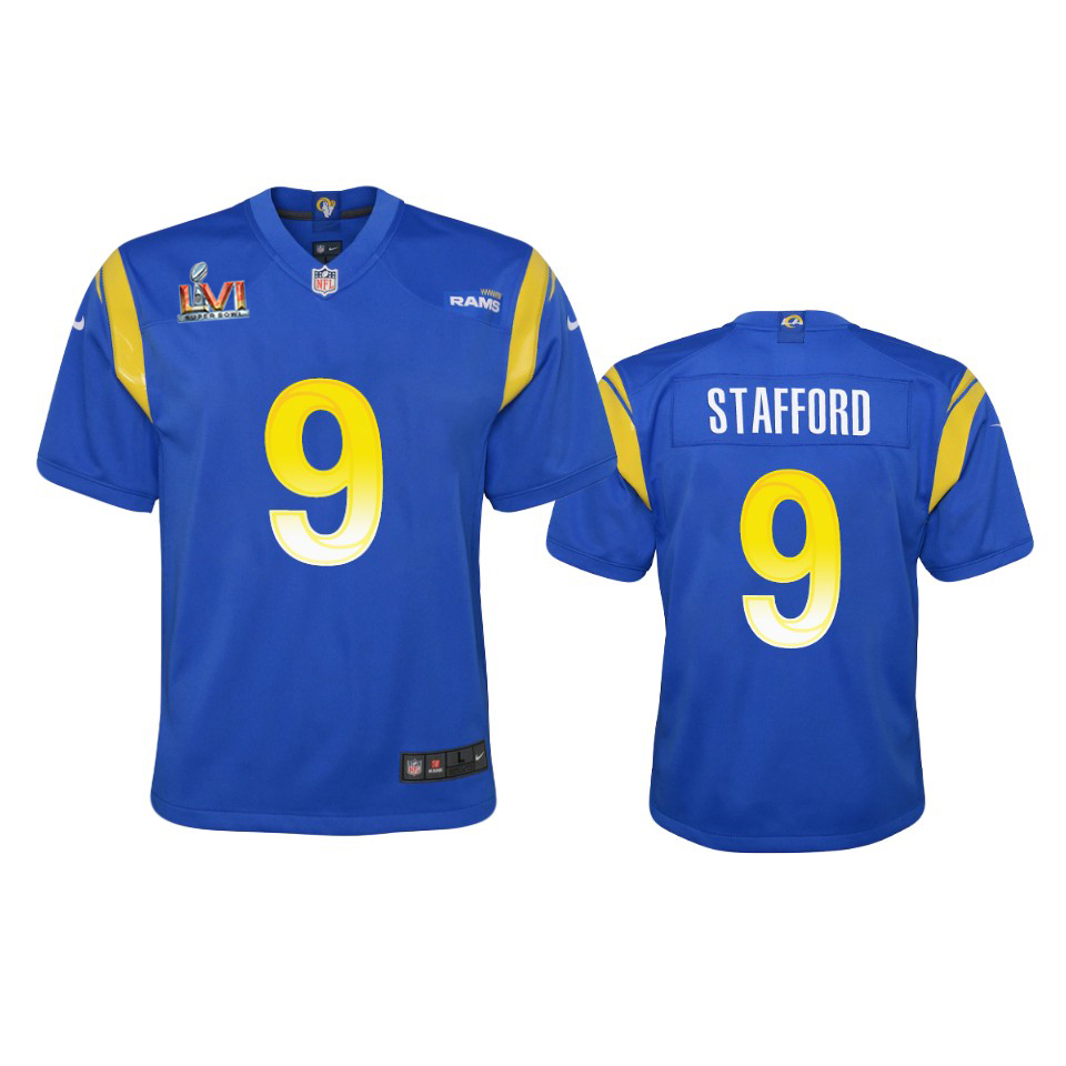 Los Angeles Rams #9 Matthew Stafford Youth Super Bowl LVI Patch Game Jersey - Royal