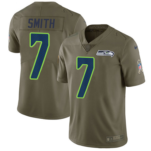 Seahawks #7 Geno Smith Olive Men's Stitched Limited 2017 Salute To Service Jersey