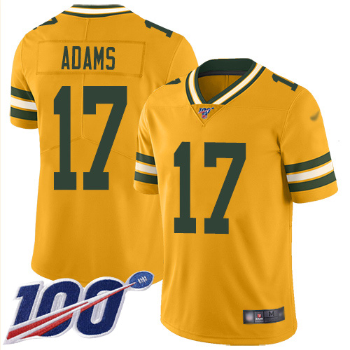 Packers #17 Davante Adams Gold Men's Stitched Limited Inverted Legend 100th Season Jersey