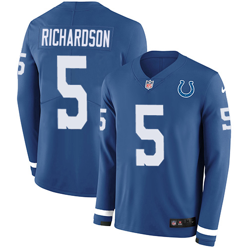 Colts #5 Anthony Richardson Royal Blue Team Color Men's Stitched Limited Therma Long Sleeve Jersey