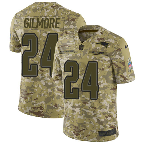 New England Patriots #24 Stephon Gilmore Camo Men's Stitched Limited 2018 Salute To Service Jersey Men's