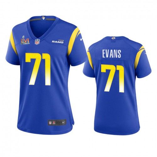 Los Angeles Los Angeles Rams #71 Bobby Evans Women's Super Bowl LVI Patch Game Jersey - Royal Womens