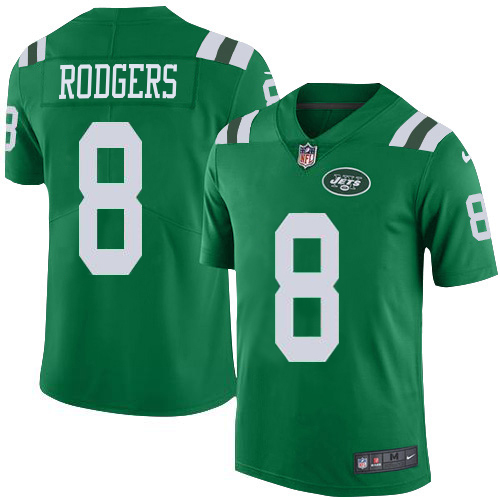 Jets #8 Aaron Rodgers Green Men's Stitched Elite Rush Jersey