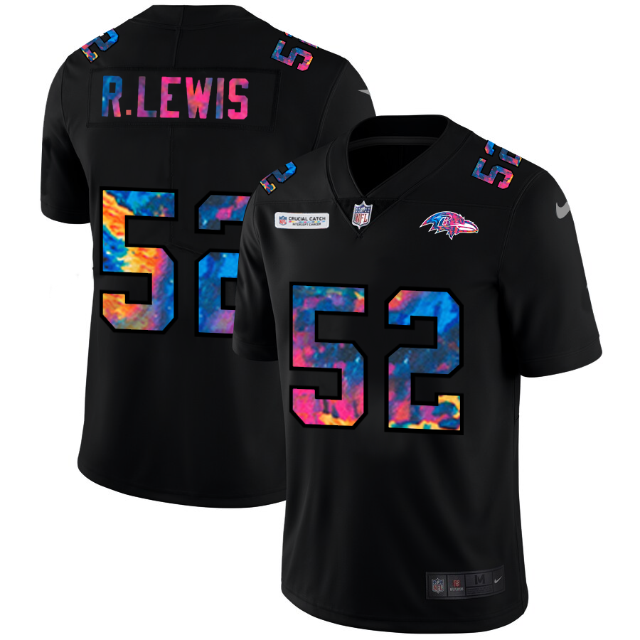 Baltimore Ravens #52 Ray Lewis Men's Multi-Color Black 2020 Crucial Catch Vapor Untouchable Limited Jersey