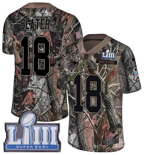 Patriots #18 Matt Slater Camo Super Bowl LIII Bound Men's Stitched Limited Rush Realtree Jersey