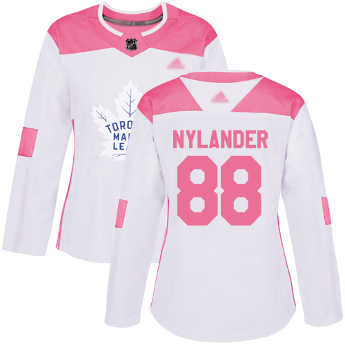 Adidas Maple Toronto Maple Leafs #88 William Nylander White/Pink Authentic Fashion Women's Stitched Jersey Womens