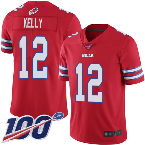 Bills #12 Jim Kelly Red Men's Stitched Limited Rush 100th Season Jersey