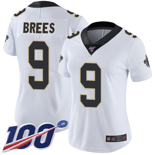 Saints #9 Drew Brees White Women's Stitched 100th Season Vapor Limited Jersey