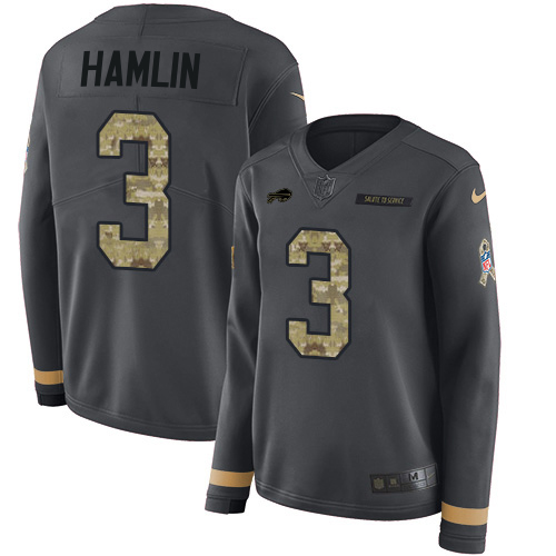 Bills #3 Damar Hamlin Anthracite Salute To Service Women's Stitched Limited Therma Long Sleeve Jersey