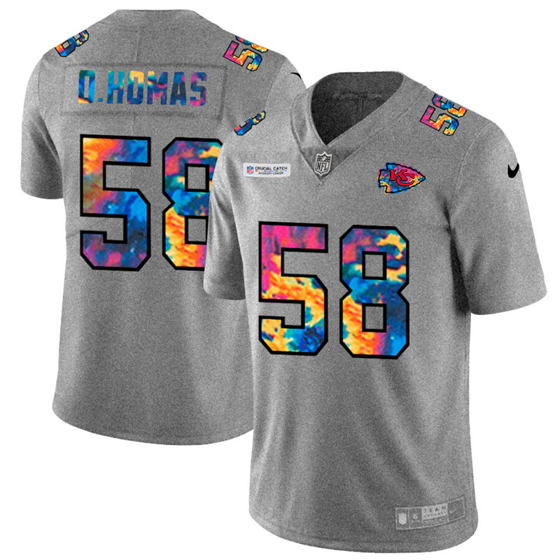 Kansas City Chiefs #58 Derrick Thomas Men's Multi-Color 2020 Crucial Catch Jersey Greyheather