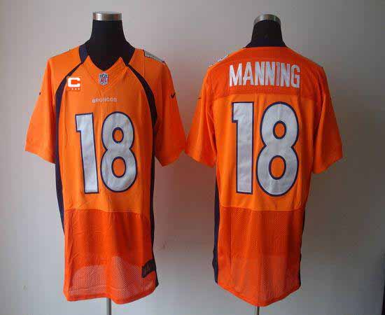 Broncos #18 Peyton Manning Orange Team Color With C Patch Men's Stitched Elite Jersey