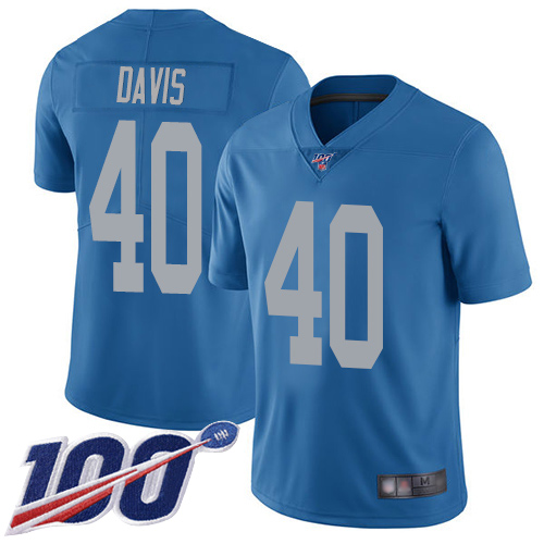 Detroit Lions #40 Jarrad Davis Blue Throwback Men's Stitched 100th Season Vapor Limited Jersey Men's