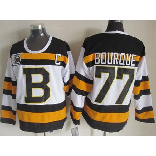 Boston Bruins #77 Ray Bourque White CCM Throwback 75TH Stitched Jersey Men's