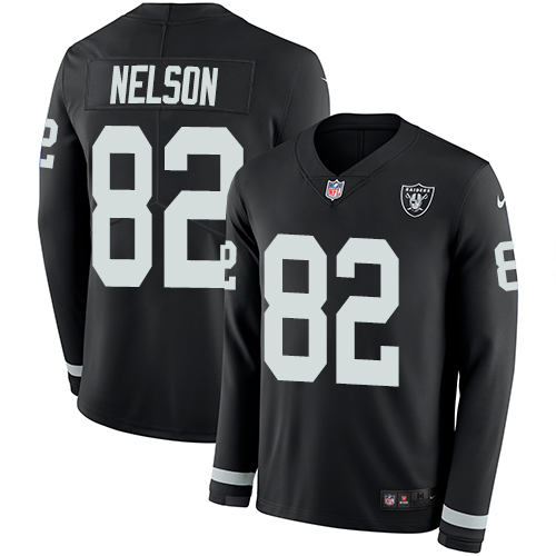 Las Vegas Raiders #82 Jordy Nelson Black Team Color Men's Stitched Limited Therma Long Sleeve Jersey Men's