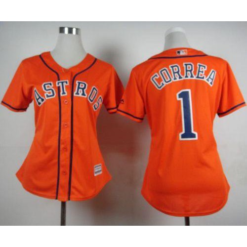 Houston Astros #1 Carlos Correa Orange Alternate Women's Stitched Jersey Womens