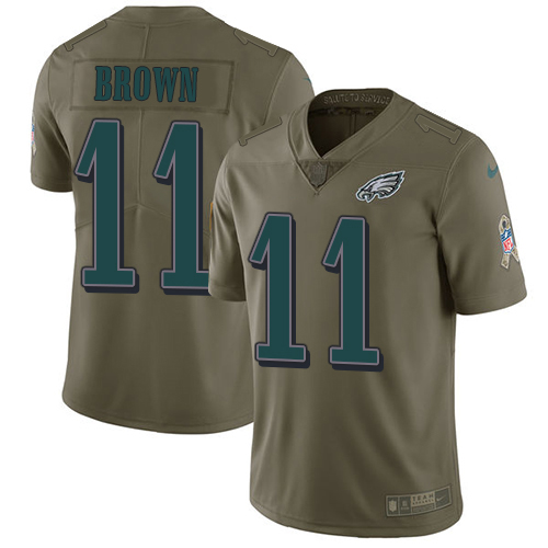 Eagles #11 A.J. Brown Olive Youth Stitched Limited 2017 Salute To Service Jersey
