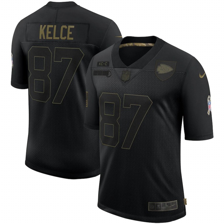Kansas City Chiefs #87 Travis Kelce 2020 Salute To Service Limited Jersey Black