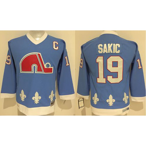 Quebec Nordiques #19 Joe Sakic Light Blue Stitched Youth Jersey Youth