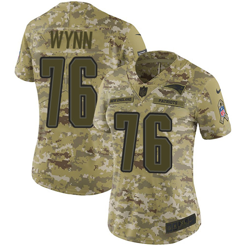 New England Patriots #76 Isaiah Wynn Camo Women's Stitched Limited 2018 Salute to Service Jersey Womens