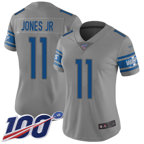 Detroit Lions #11 Marvin Jones Jr Gray Women's Stitched Limited Inverted Legend 100th Season Jersey Womens