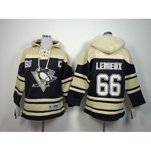 Pittsburgh Penguins #66 Mario Lemieux Black Sawyer Hooded Sweatshirt Stitched Youth Jersey Youth