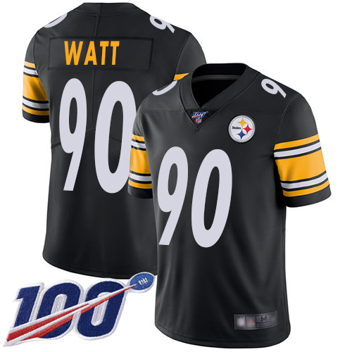 Steelers #90 T. J. Watt Black Team Color Men's Stitched 100th Season Vapor Limited Jersey