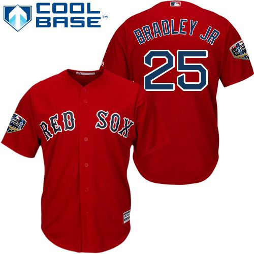 Boston Red Sox #25 Jackie Bradley Jr Red Cool Base 2018 World Series Stitched Youth Jersey Youth