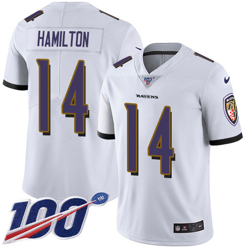 Ravens #14 Kyle Hamilton White Men's Stitched 100th Season Vapor Untouchable Limited Jersey