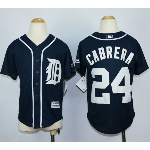 Detroit Tigers #24 Miguel Cabrera Navy Blue Cool Base Stitched Youth Jersey Youth