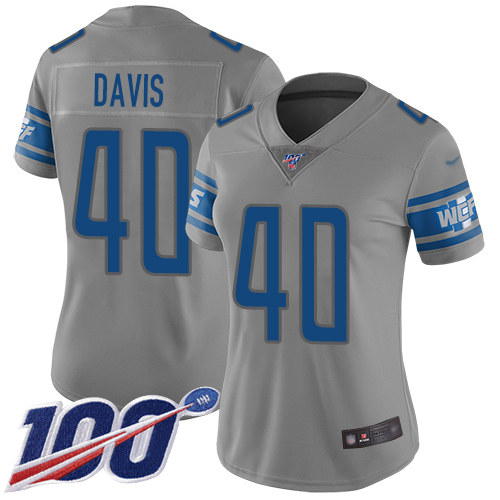 Detroit Lions #40 Jarrad Davis Gray Women's Stitched Limited Inverted Legend 100th Season Jersey Womens