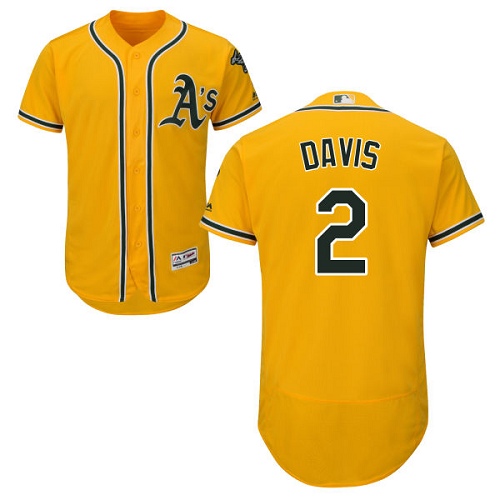 Oakland Athletics #2 Khris Davis Gold Flexbase Authentic Collection Stitched Jersey Men's
