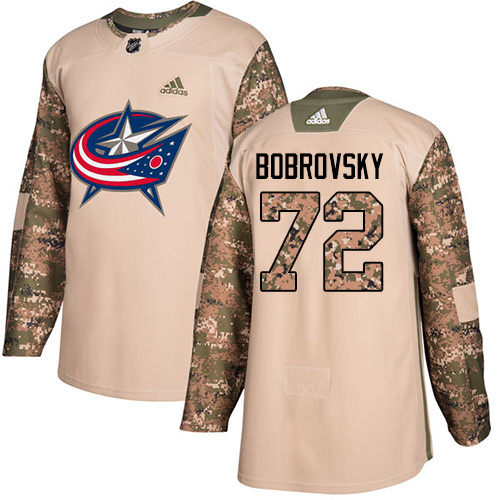 Adidas Columbus Blue Jackets #72 Sergei Bobrovsky Camo Authentic 2017 Veterans Day Stitched Jersey Men's