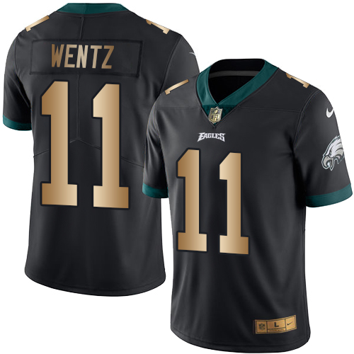Philadelphia Eagles #11 Carson Wentz Black Men's Stitched Limited Gold Rush Jersey Men's