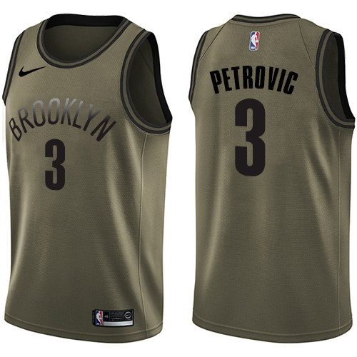 Brooklyn Nets #3 Drazen Petrovic Green Salute to Service Youth Swingman Jersey Youth