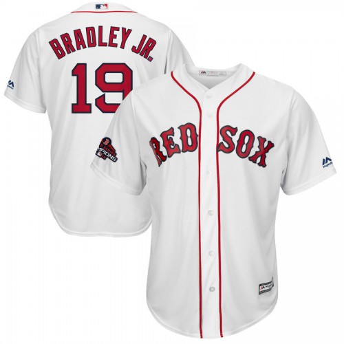 Boston Boston Red Sox #19 Jackie Bradley Jr. Majestic 2018 World Series Champions Team Logo Player Jersey White Men's