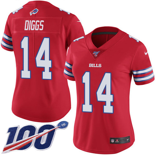 Bills #14 Stefon Diggs Red Women's Stitched Limited Rush 100th Season Jersey