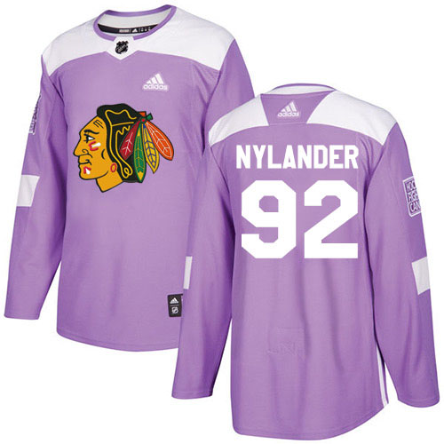 Adidas Chicago Blackhawks #92 Alexander Nylander Purple Authentic Fights Cancer Stitched Jersey Men's