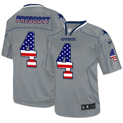 Cowboys #4 Dak Prescott Grey Men's Stitched Elite USA Flag Fashion Jersey
