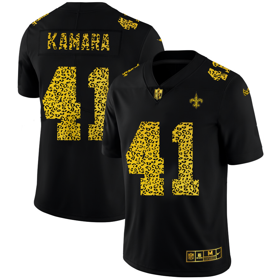 New Orleans Saints #41 Alvin Kamara Men's Leopard Print Fashion Vapor Limited Jersey Black