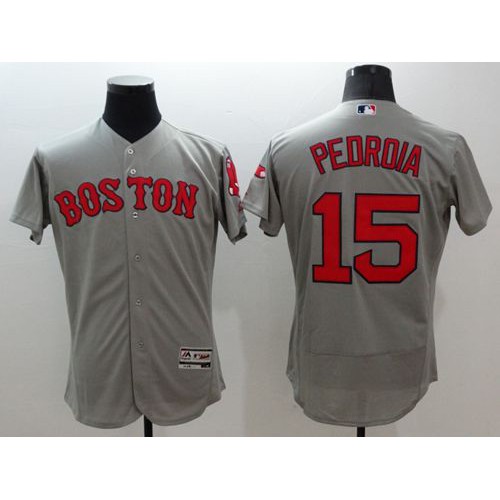Boston Red Sox #15 Dustin Pedroia Grey Flexbase Authentic Collection Stitched Jersey Men's